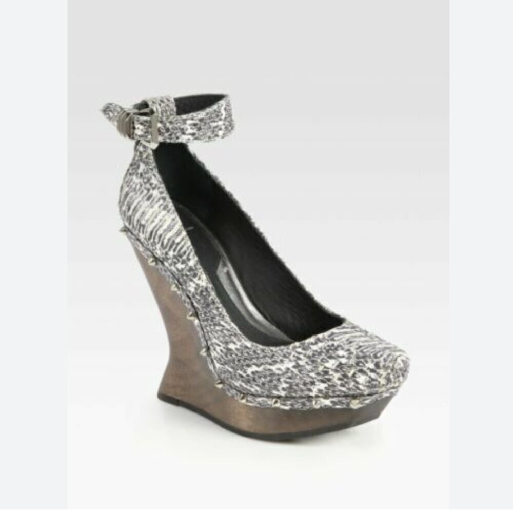 Alexander McQueen Wedges Heels Snakeskin Leather Ankle Strap Spike Studded 36 6